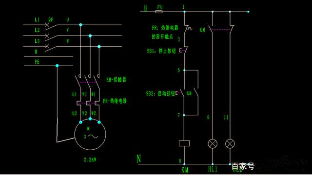  一個含有熱繼電器的電機啟停電氣圖