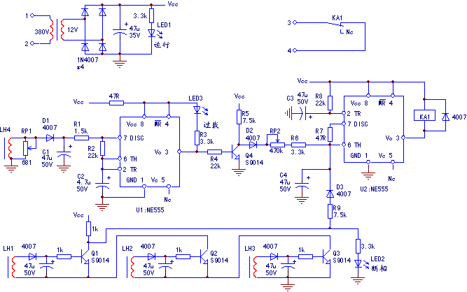 電動機斷相過載保護器整機電路